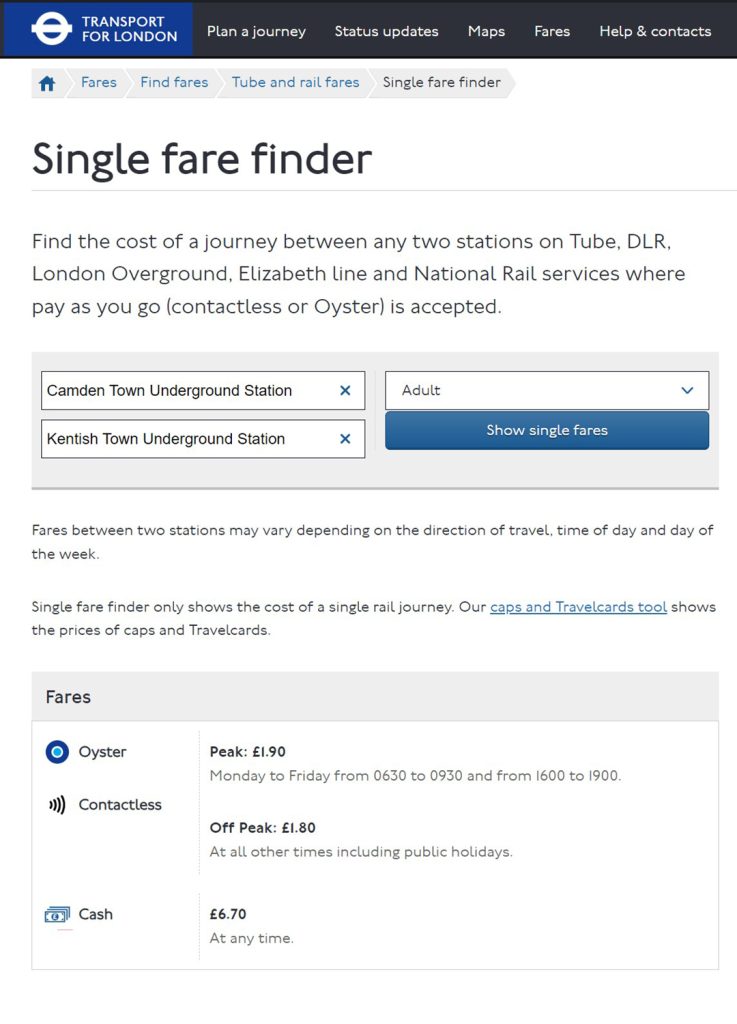cash inclusion tfl london tube ticket prices